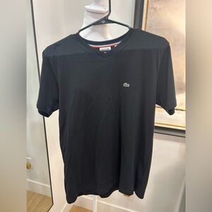 Lacoste Black V-Neck Tee with Green Crocodile Logo